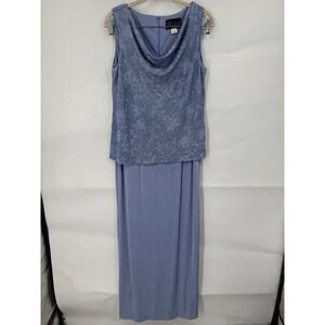 Alex Evenings Sparkly Maxi Dress Women 12 Periwinkle Mother Of The Bride Wedding